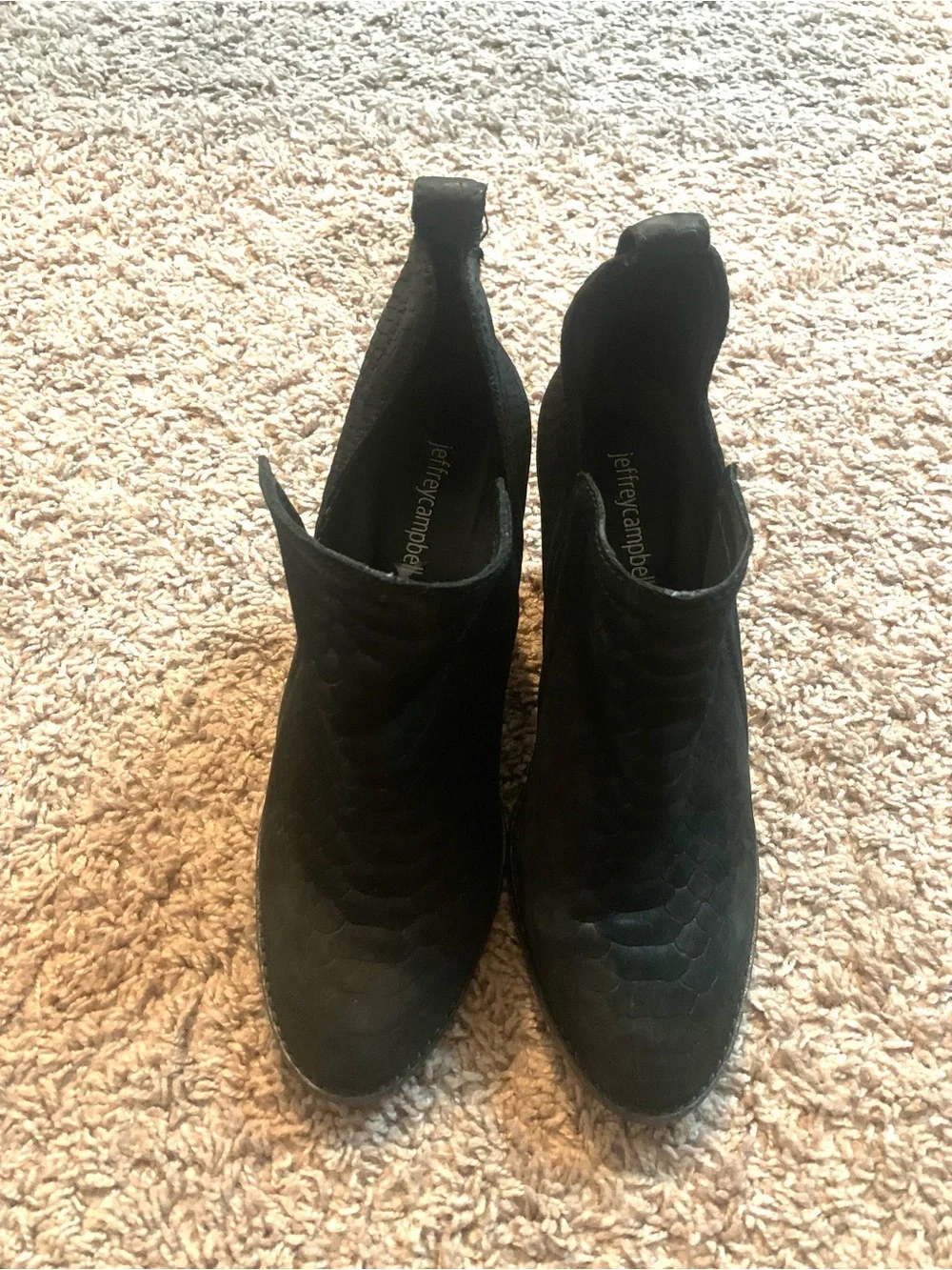 Jeffrey Campbell Rowlan Snakeskin Embossed Leather Bootie Ankle Boots Black